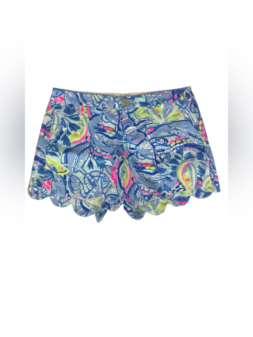 Lilly Pulitzer Buttercup Scalloped Edge Shorts Womens Size 6 5” Inseam Blue Peri